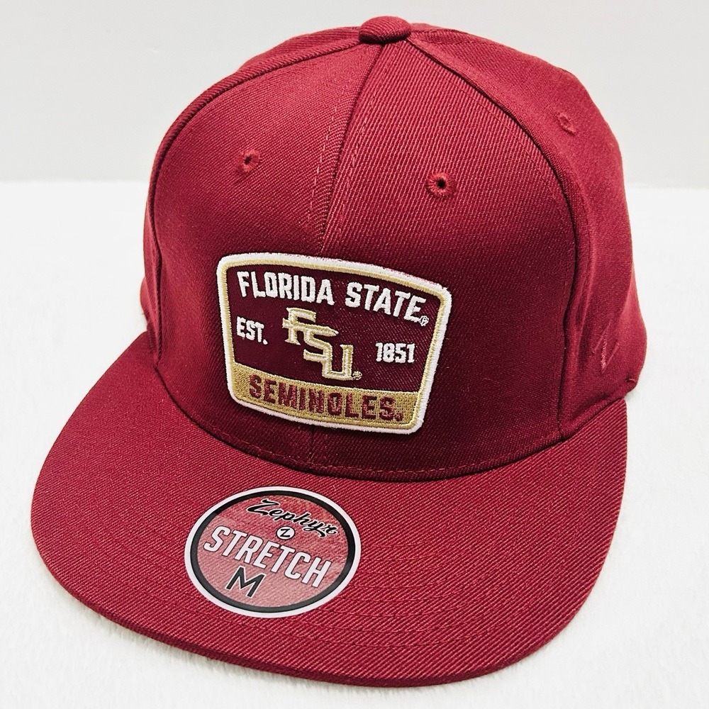 Zephyr Florida State Seminoles Logo Flat Hat Cap Stretch Flex Medium Red NCAA